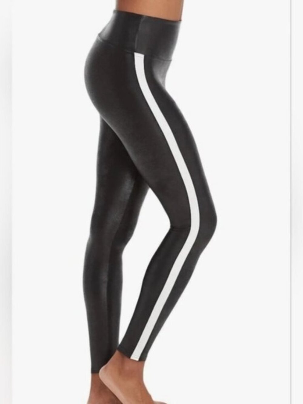 Spanx Side Stripe Tummy Control SZ S Faux Leather Legging Mid Rise Slimming